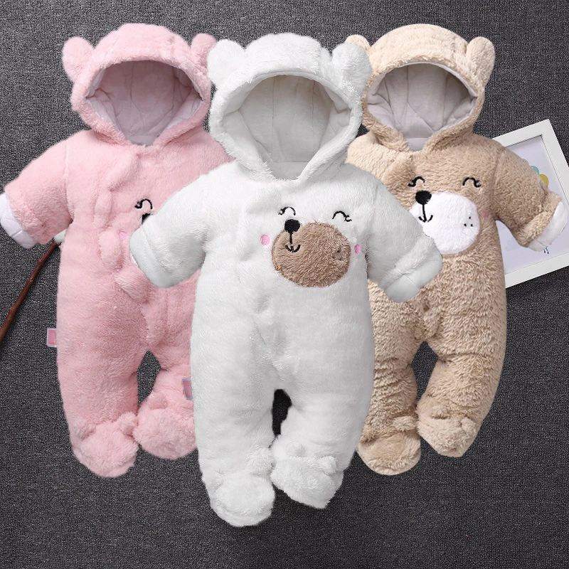 Baby girl clothes cartoon bear jumpsuit newborn baby boy clothes thickened baby jumpsuit cute newborn winter clothing
