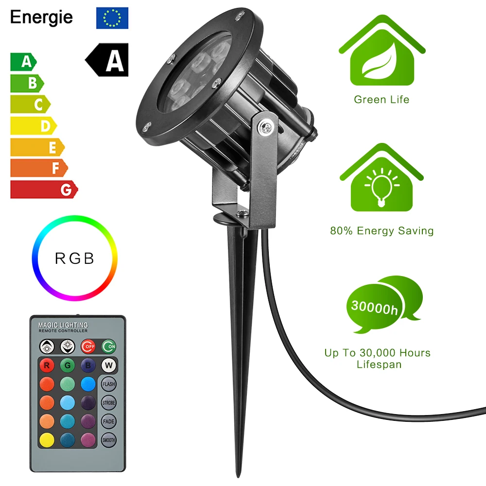 Алюминий пульт дистанционного управления 12 Вт RGB газон садовый прожектор светильник садовый светильник для дорожки лампы теплый белый свет, переменный ток 85-265V со стержнем штепсельная вилка стандарта США