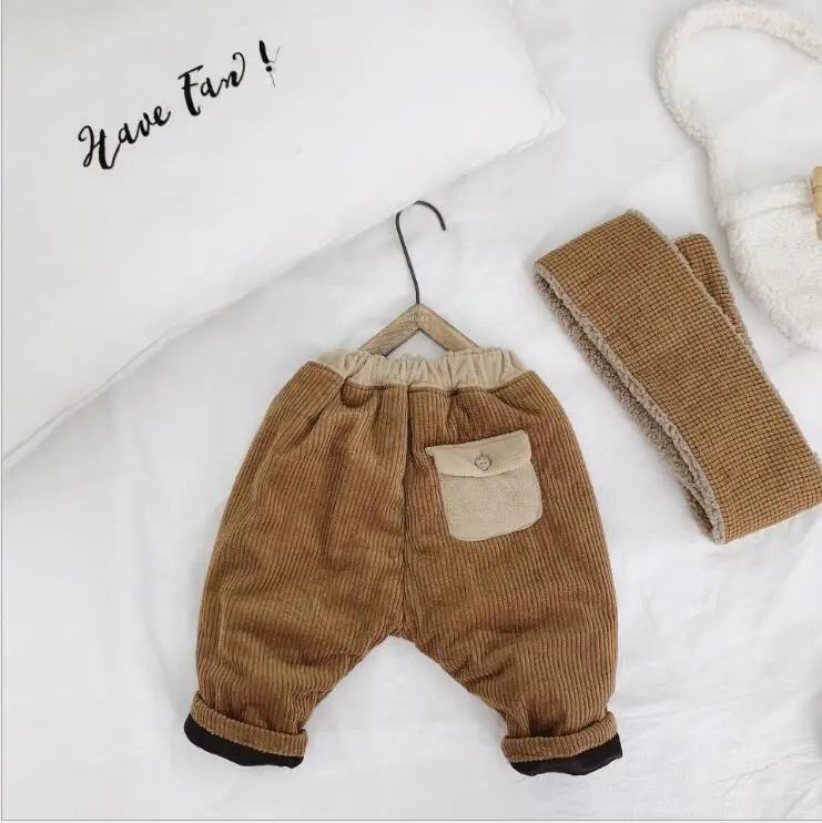 Лидер продаж, утепленные штаны для мальчиков и девочек вельветовые зимние модные детские штаны От 1 до 6 лет, PQ466