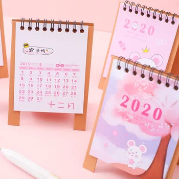

2020 Cute Cat and Cherry Blossoms Coil Calendar Mini Portable Desk Calendars Daily Schedule Planner