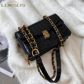 

LUKSUS Mini Flap Chain Crossbody Bags for Women 2020 Crocodile skin Leather Messenger Bags Female sac femme bolsos para mujer
