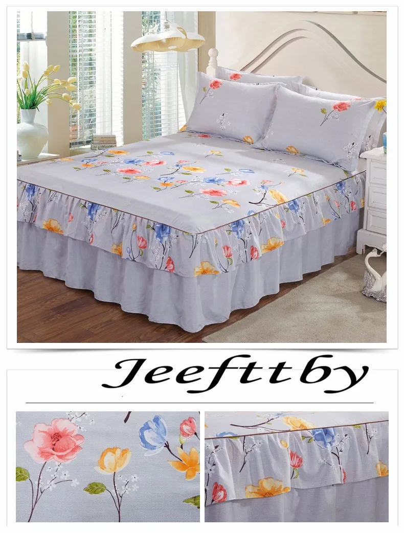 Jeefttby растительный цветочный узор украшение Нескользящая кровать юбка комплект постельного белья 3 шт. большое постельное белье покрывало наволочка домашний текстиль