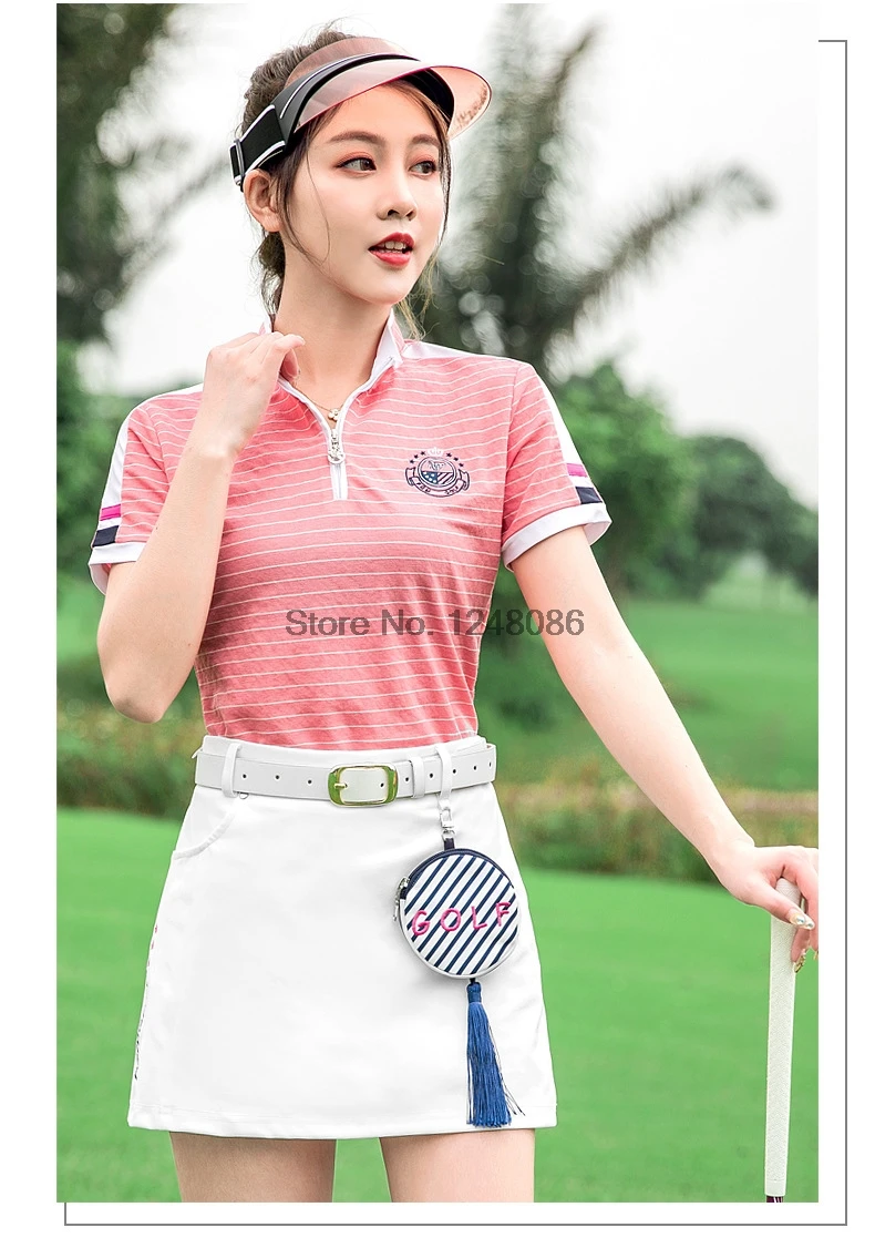 PGM, женские рубашки с короткими рукавами для гольфа, летние полосатые дышащие тренировочные рубашки с отложным воротником, удобные мягкие Топы D0775