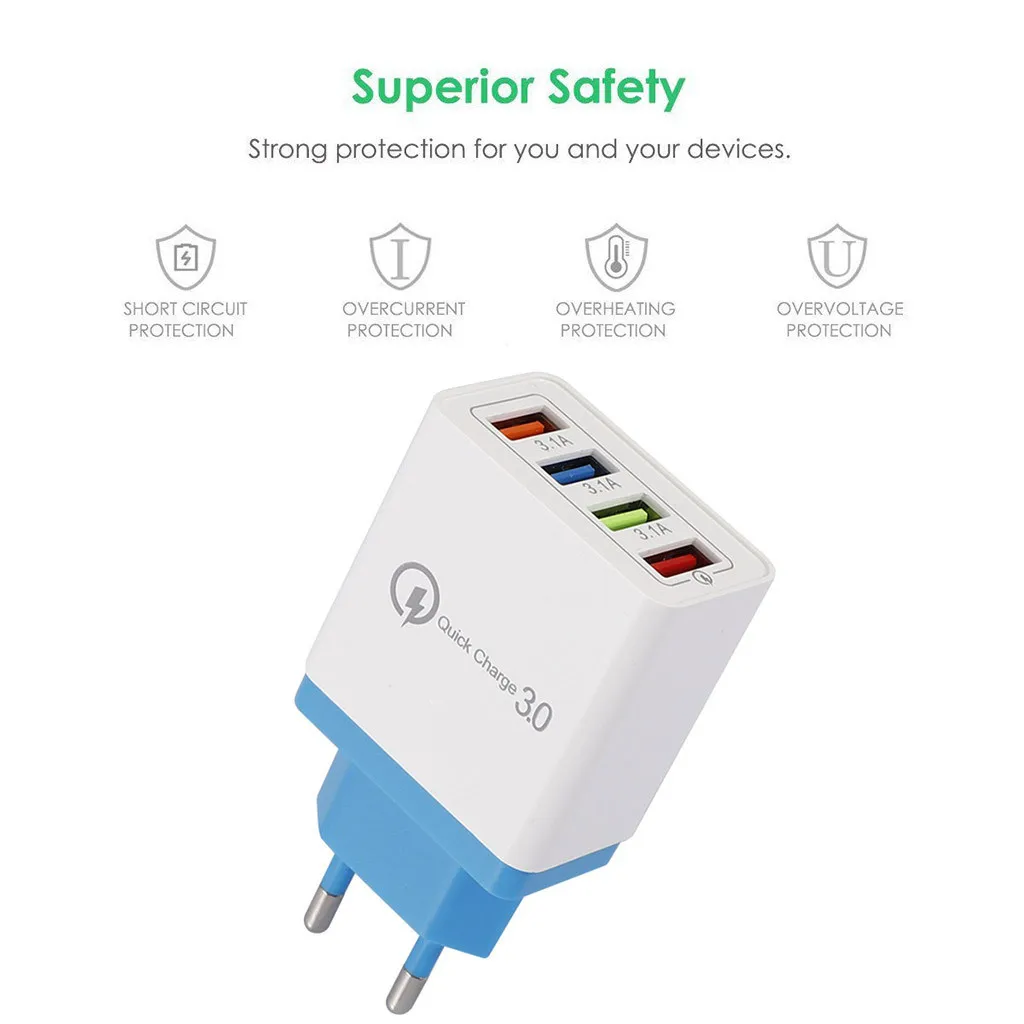 Прямая поставка Лидер продаж высокое качество 4 порта Быстрая зарядка QC 3,0 usb-хаб настенное зарядное устройство 3.5A адаптер питания EU Plug#1120