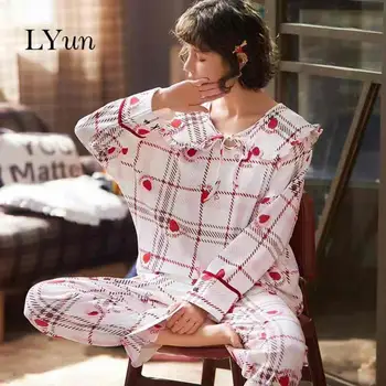 

LYun 2019 new pajamas women's autumn long-sleeved two-piece cotton casual Korean sweet cute girl can wear home clothes