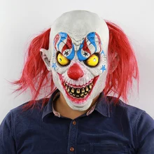 Хэллоуин латексный полнолицевой маски Джокер Косплей страшная маска клоуна с красный парик для волос смешной пугающий костюм для вечеринки