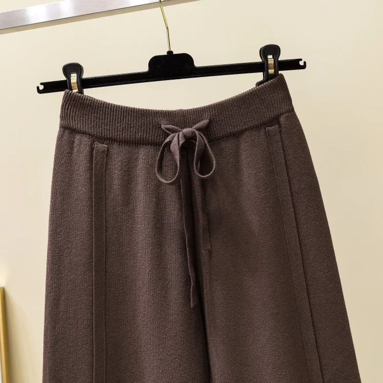 2019 Новинка осени, плотные, теплые трикотажные штаны, Штаны женские шнурок лук разрез широкие брюки трикотажные брюки зима в винтажном