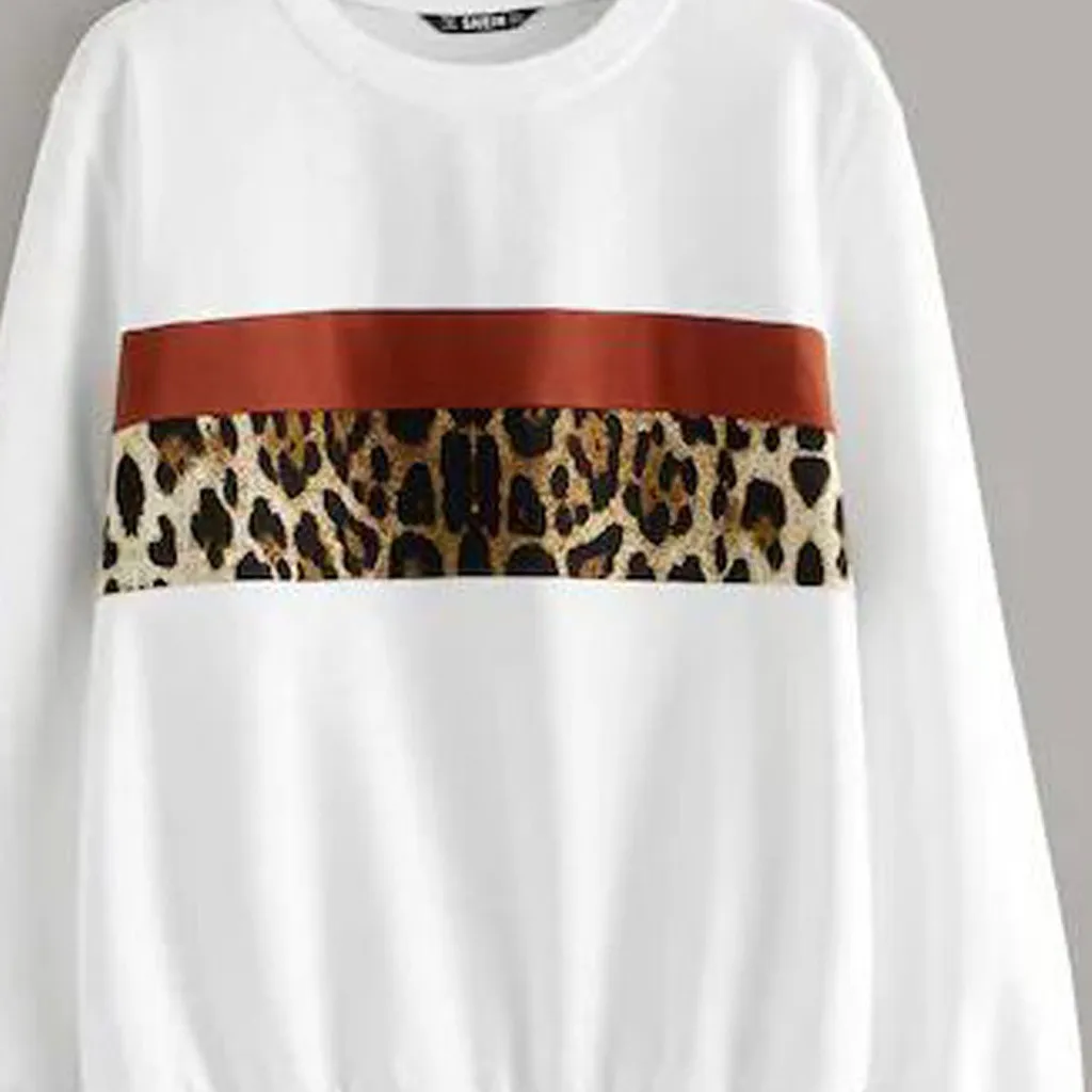 Женская леопардовая толстовка с длинными рукавами и круглым вырезом, пуловер, топы, Модные осенние женские повседневные толстовки, S-XL
