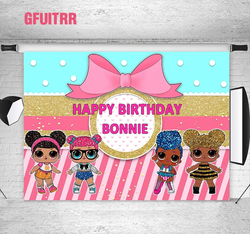 GFUITRR Birthday Girl Photography Backdrops Doll Princess Bow Photo backgrounds Pink Vinyl Photo Props
