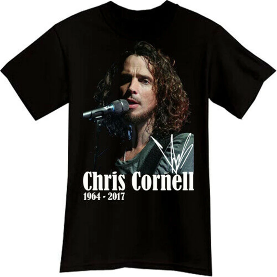 Черная футболка с надписью Chris Cornell Rock Band Singer Music Cd Album круглым вырезом в стиле