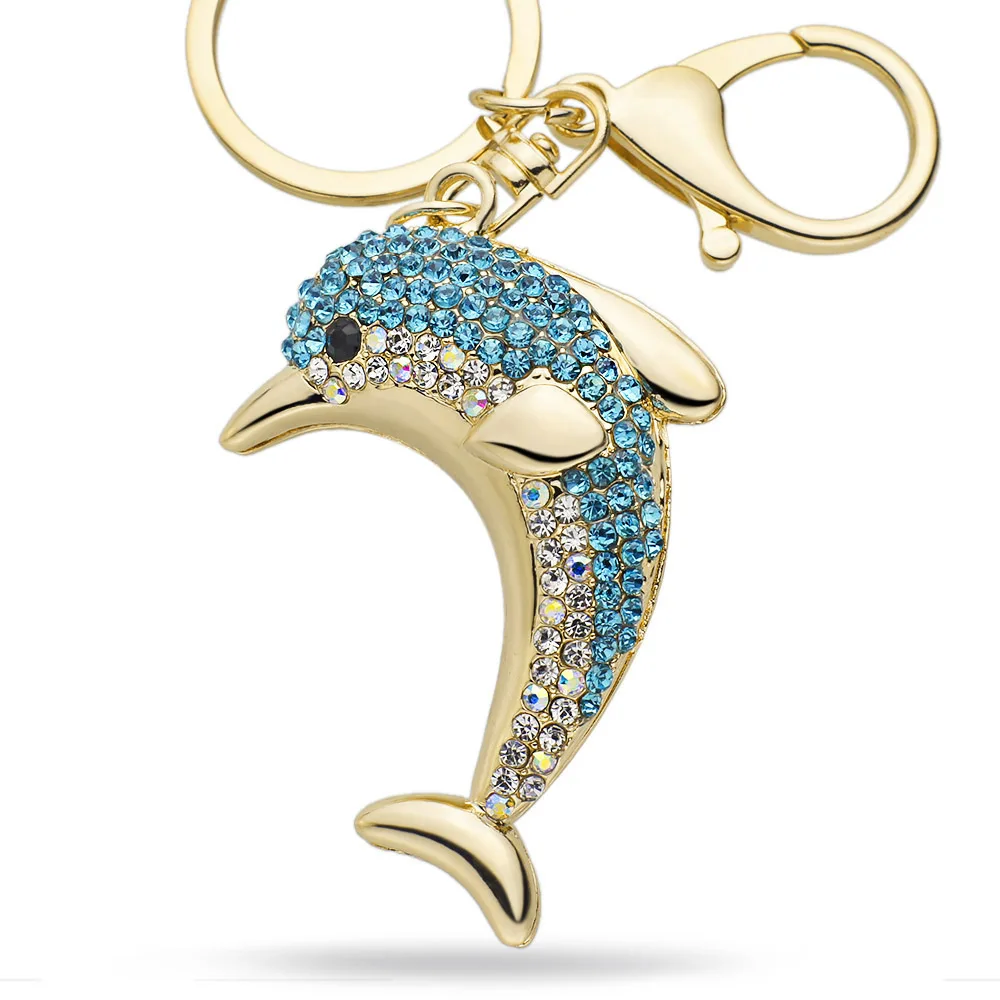 Dalaful Lucky Dolphin Кристалл Новинка животное Модный Брелок Сумочка пряжка Сумочка Подвеска для автомобиля брелок держатель для женщин K228 - Цвет: Blue