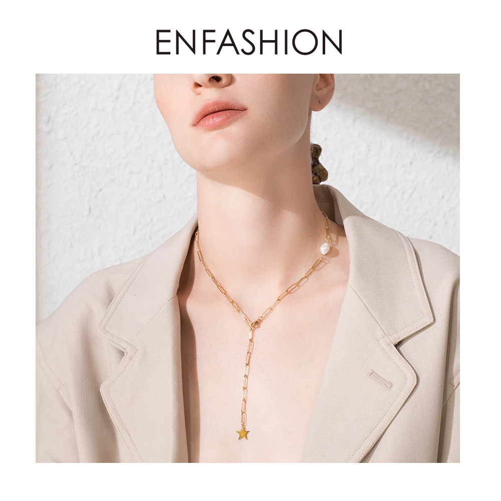 Ceny ENFASHION Pearl Star Choker naszyjnik kobiety złoty kolor uroczy łańcuszek naszyjniki Femme biżuteria Collares De Moda 2019 P193031