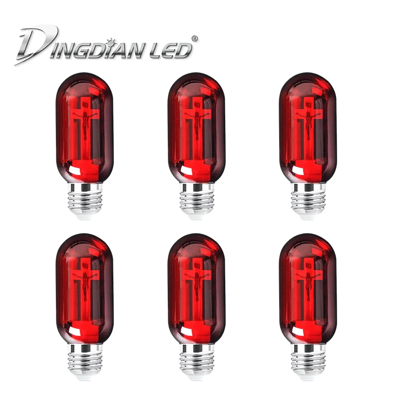 

DINGDIAN LED 6PCS E27 T45 Cross Jesus Church Bulb 90-265V 0.5W Red Flame Light cathedral Bar Pray Hotel Decorative lamp