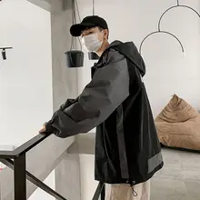 

Spring autumn jacket for men loose new trendy brand color contrast jackets overalls hooded baseball uniform all-match clothes