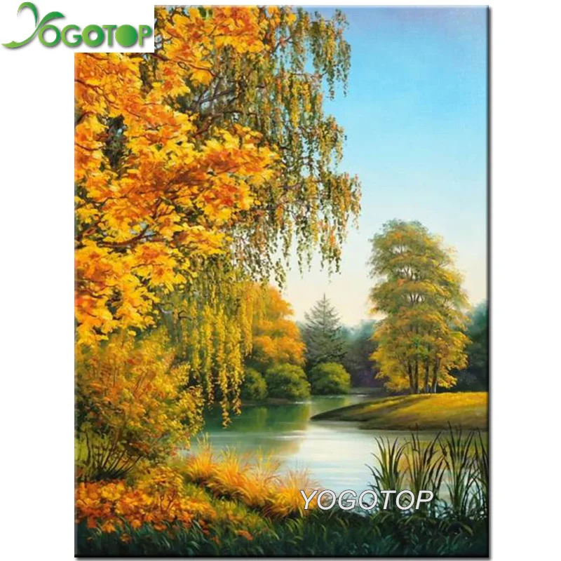 Алмазная 5D картина сделай сам мозаика с изображением осеннего дерева озера