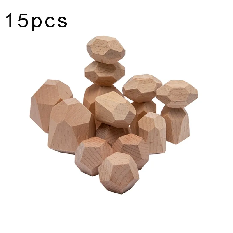 Wooden Rainbow Stones Building Blocks Colorful Wood Toy Block Stacker Balancing Games Montessori Educational Toys for Children