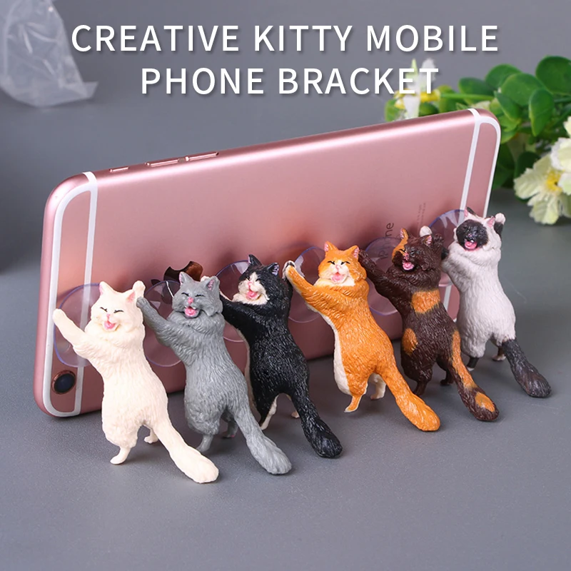 Cute Cat Phone Holder Desktop Phone Stand Sucker Mobile Smart Phone Bracket For Huawei Iphone Samsung Xiaomi