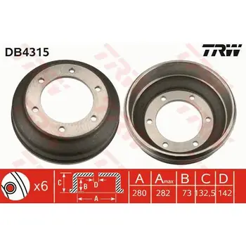 

Brake drum Ford Transit all 00-06 TRW DB4315