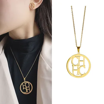 

Hot Supply High Quality Openwork CH Linked Design Round Pendant Necklace For Women Men Steel Jewelry