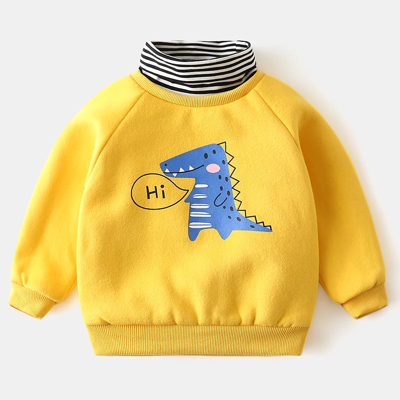 

Children Clothes Autumn 2019 Winter New Cartoon Print Boys Hoodplus Plus Velvet Casual Cotton Sweatshirts Kids Hoodies Animal