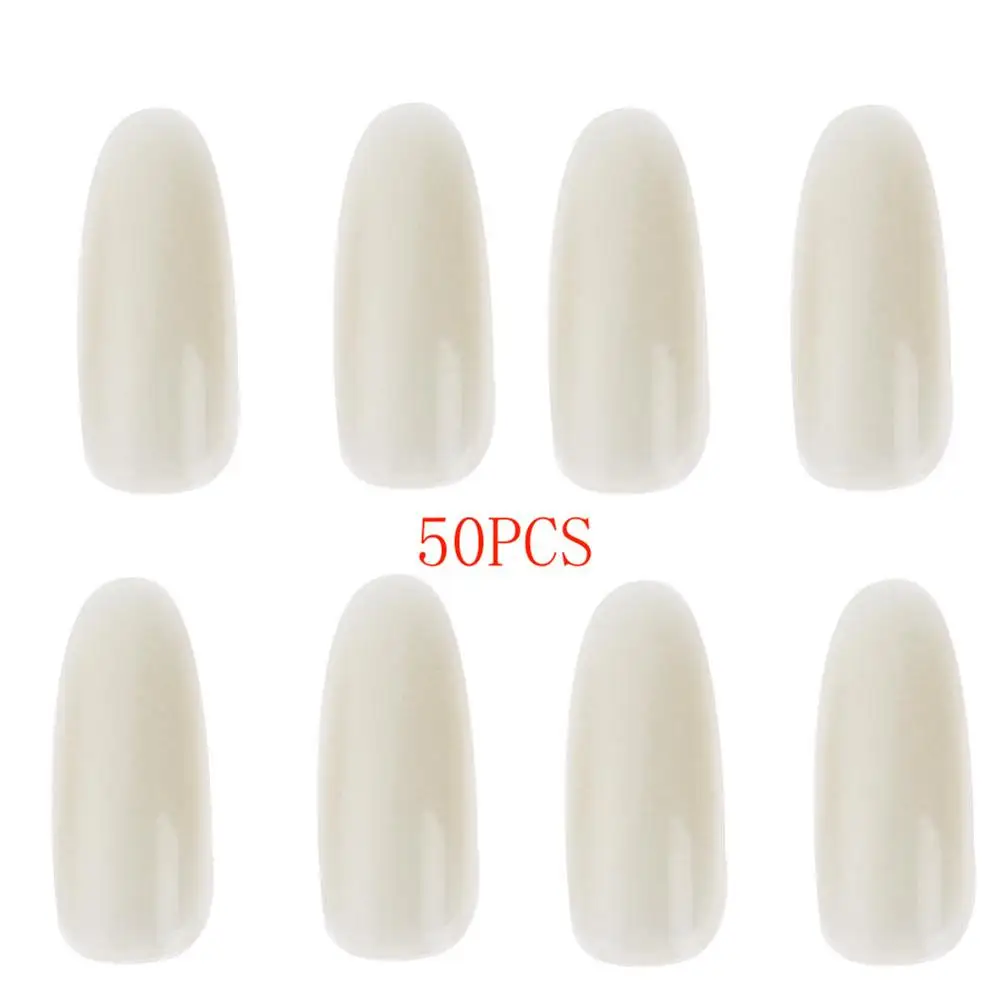 Fake Nails Round-Tip Acrylic Natural White Full-Cover Manicure French 50pcs/Pack