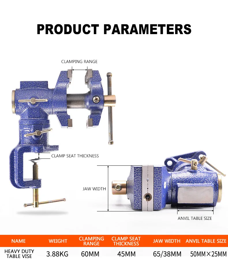 70mm Jaw Width Vise Table Clamp Adjustable 360 Rotating Clamp Vise