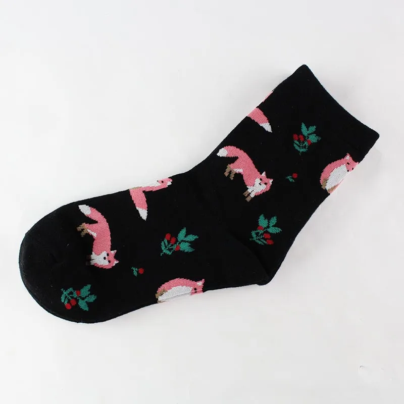 1 пара, милые жаккардовые носки с принтом Фламинго/растения, художественные носки, женские корейские носки с животными/Носки С КАКТУСОМ, забавные носки