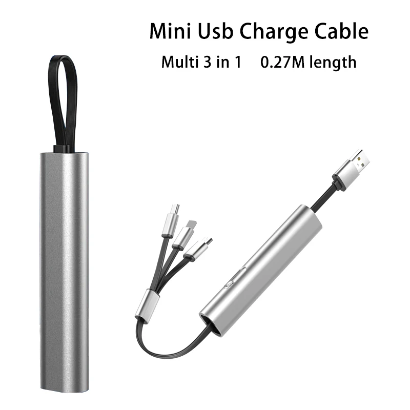 Hidden Mini Multi Charging Cable For Samsung S8 S10 S20 S23 Aluminum