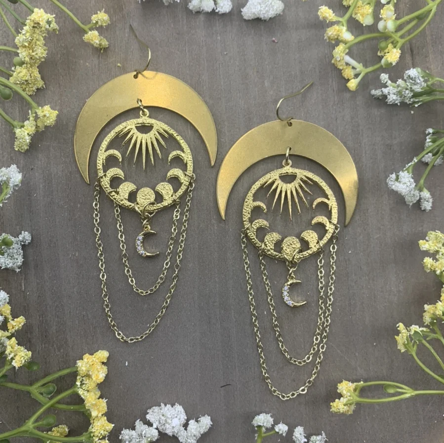 Celestial Moon Phase Earrings Celestial Earrings Boho Earrings Sun Moon Earrings Witchy Gypsy Earring