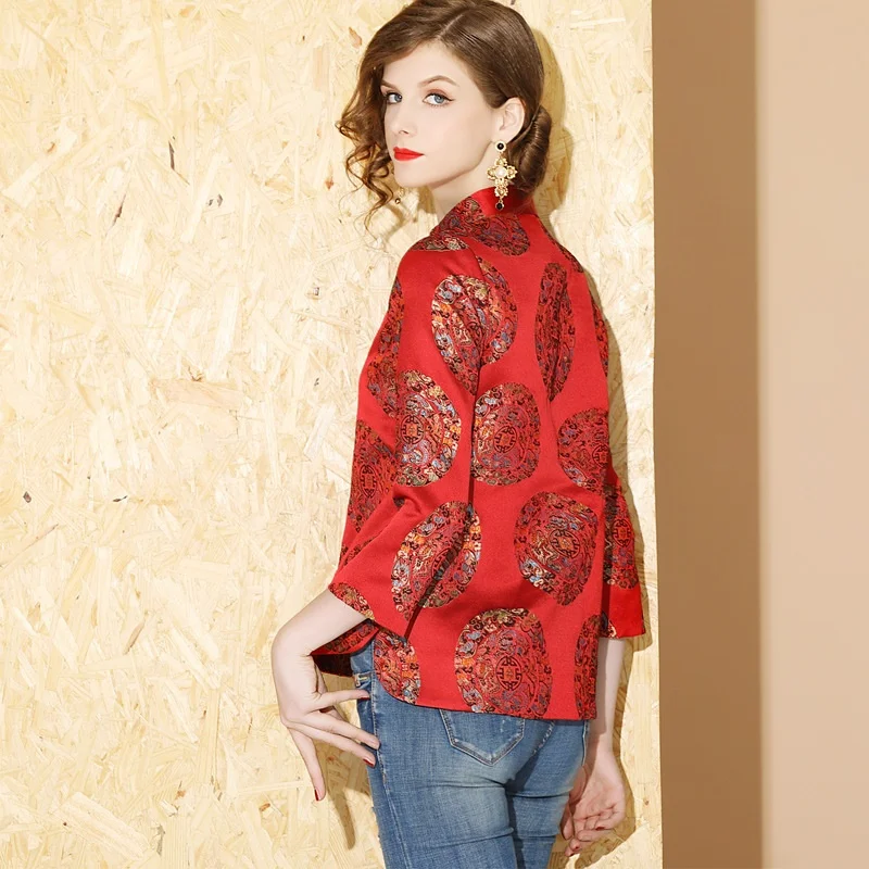 Chinese Cheongsam Tops For Women Traditional Chinese Blouse Shanghai Tang Clothing Red Yellow Chinese Fashion Clothes TA2149