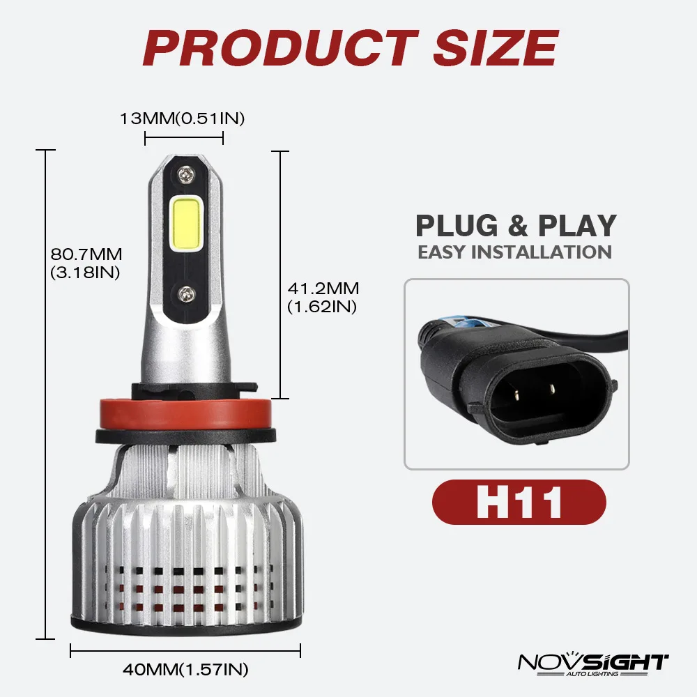 NOVSIGHT 2 шт. 6500K H4 светодиодный H7 H11 H8 HB4 H1 H3 HB3 для автомобильных фар 72 Вт 10000LM противотуманная фара 12V 24V светодиодный помощи при парковке