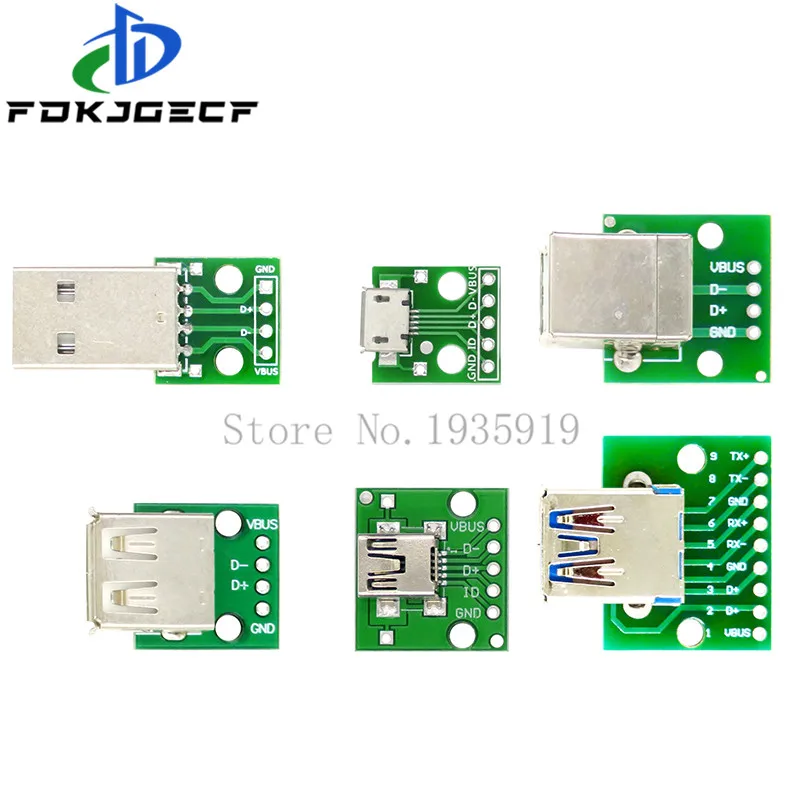 Micro Mini USB USB A Male 2.0 3.0 A Female B Connector Interface to 2.54mm DIP PCB Converter Adapter Breakout Board