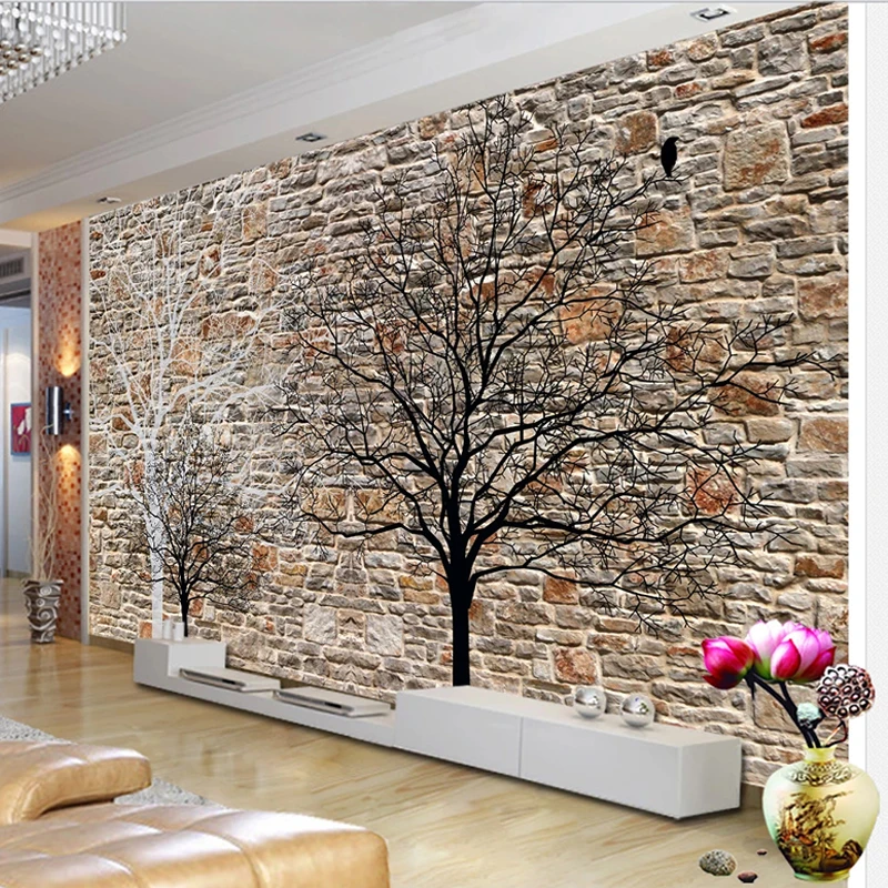 

Drop Shipping Custom Mural Wallpaper 3D Brick Wall Abstract Tree Fresco Sofa Background Wall Decor Waterproof Wall Stickers