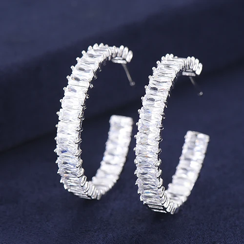 Silver LARRAURI Роскошные массивные серьги-кольца с кубическим цирконием для женщин, свадебные Круглые круглые серьги-кольца в Дубае, ювелирные изделия - Окраска металла: Silver