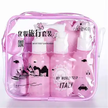 

7 10 pc/Set Travel Mini Makeup Cosmetic Face Cream Bottles Plastic Transparent Empty Make Up Container Travel Accessories