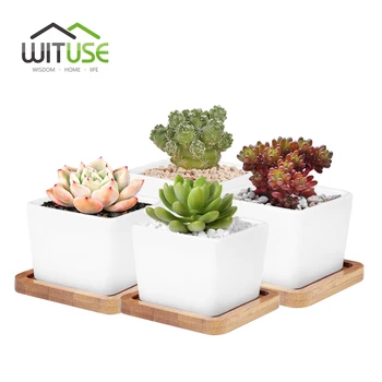 

WITUSE 4x L size Glazed Bonsai Pot Succulent Plant Garden Pot White Ceramic Flower Pot Indoor Desktop Decorative Moss Flowerpot