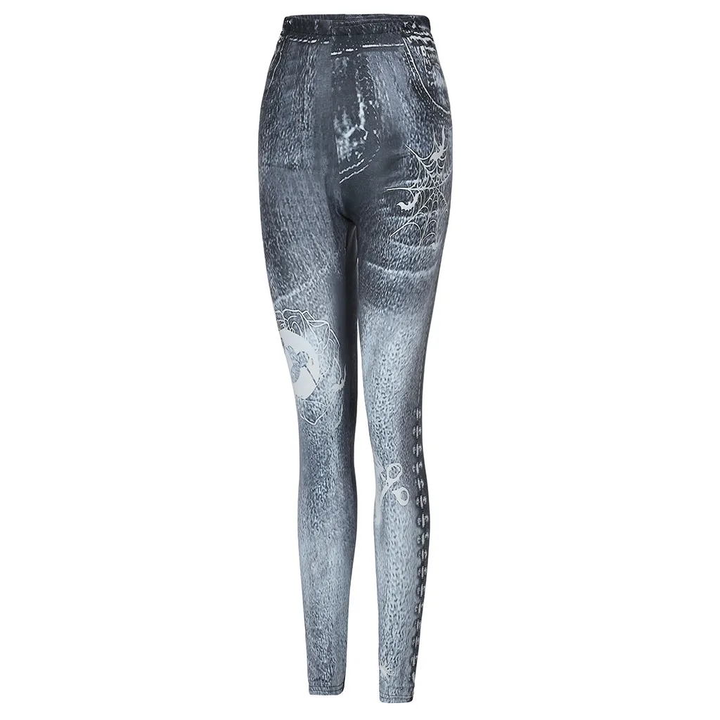 Женские леггинсы из искусственной лосины из джинсовой ткани, сексуальные длинные леггинсы с карманами и принтом на весну и зиму, повседневные узкие брюки, большие размеры