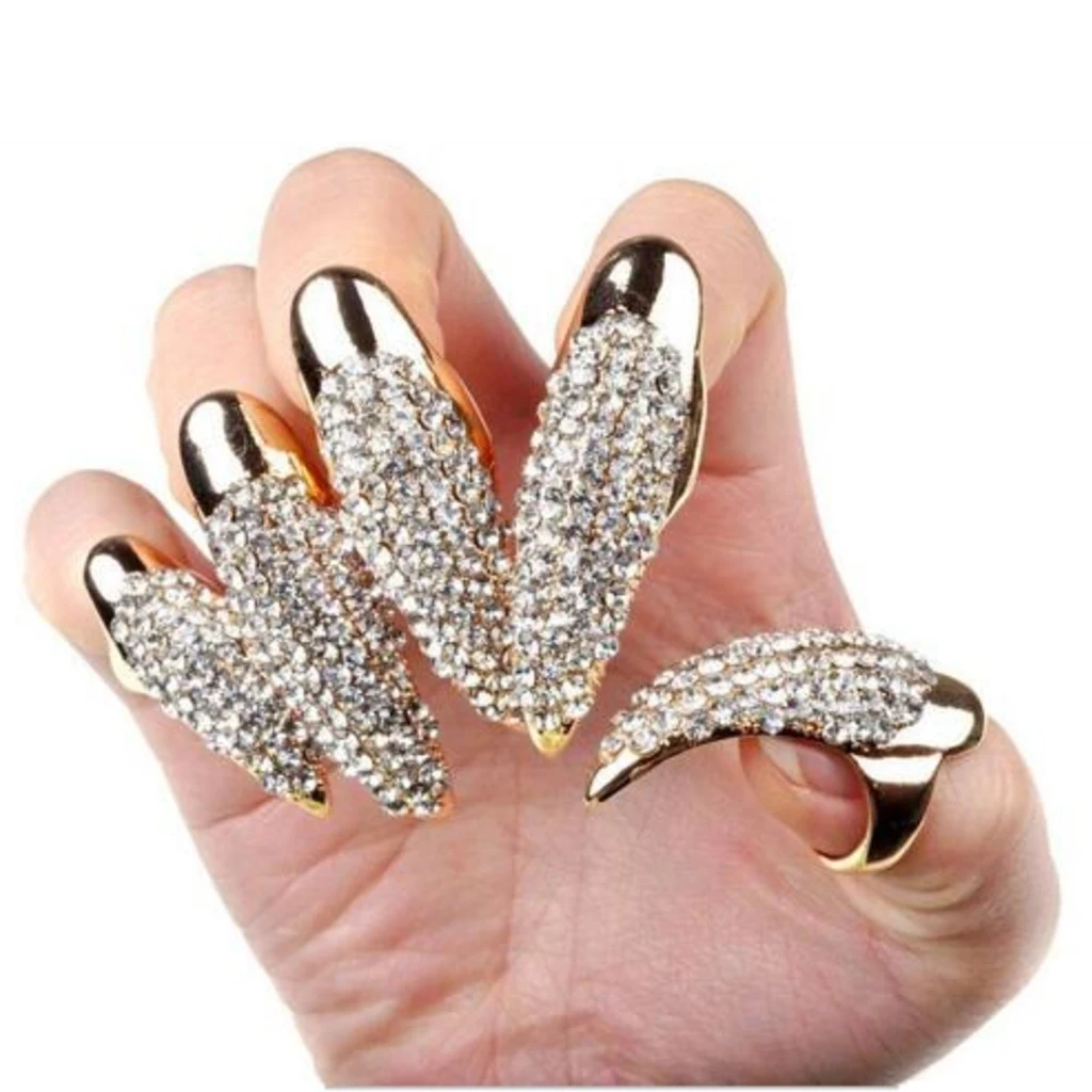 5 Pieces Finger Nail Claw Ring Set Band Wrap Women Hand Jewelry Cosplay Gift