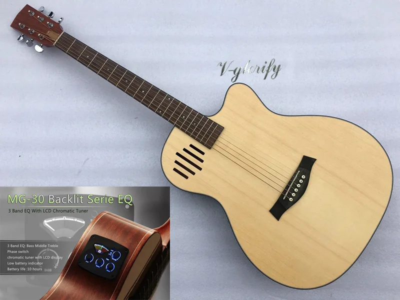 guitar with EQ Акустическая Электрогитара 40 дюймов с вертикальной линией звукового отверстия, натуральный цвет, народная гитара cutway, 6 струн, акустическая гитара - Цвет: guitar with EQ