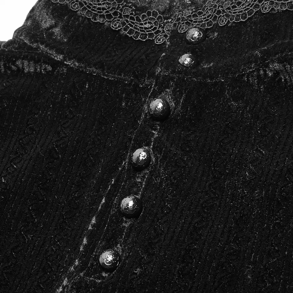 Панк рейв женская рубашка в готическом стиле черный воротник-стойка Великолепная темно-зернистая бархатная викторианская винтажная приталенная эластичная женская блузка