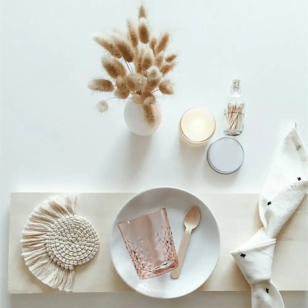 Northern Europe Macrame Cup Pad Bohemia Tablecloth Table Mat Pure Handmade Cotton Braid Non-slip Insulation Mats For Kitchen