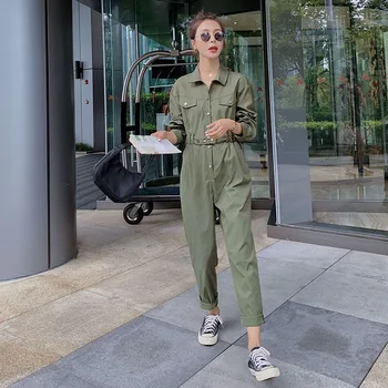 

Autumn New Jumpsuits Women Long Sleeve Lapel Shirt Style Slim Casual One Piece Pants Female Streetwear Cargo Trouser Overalls
