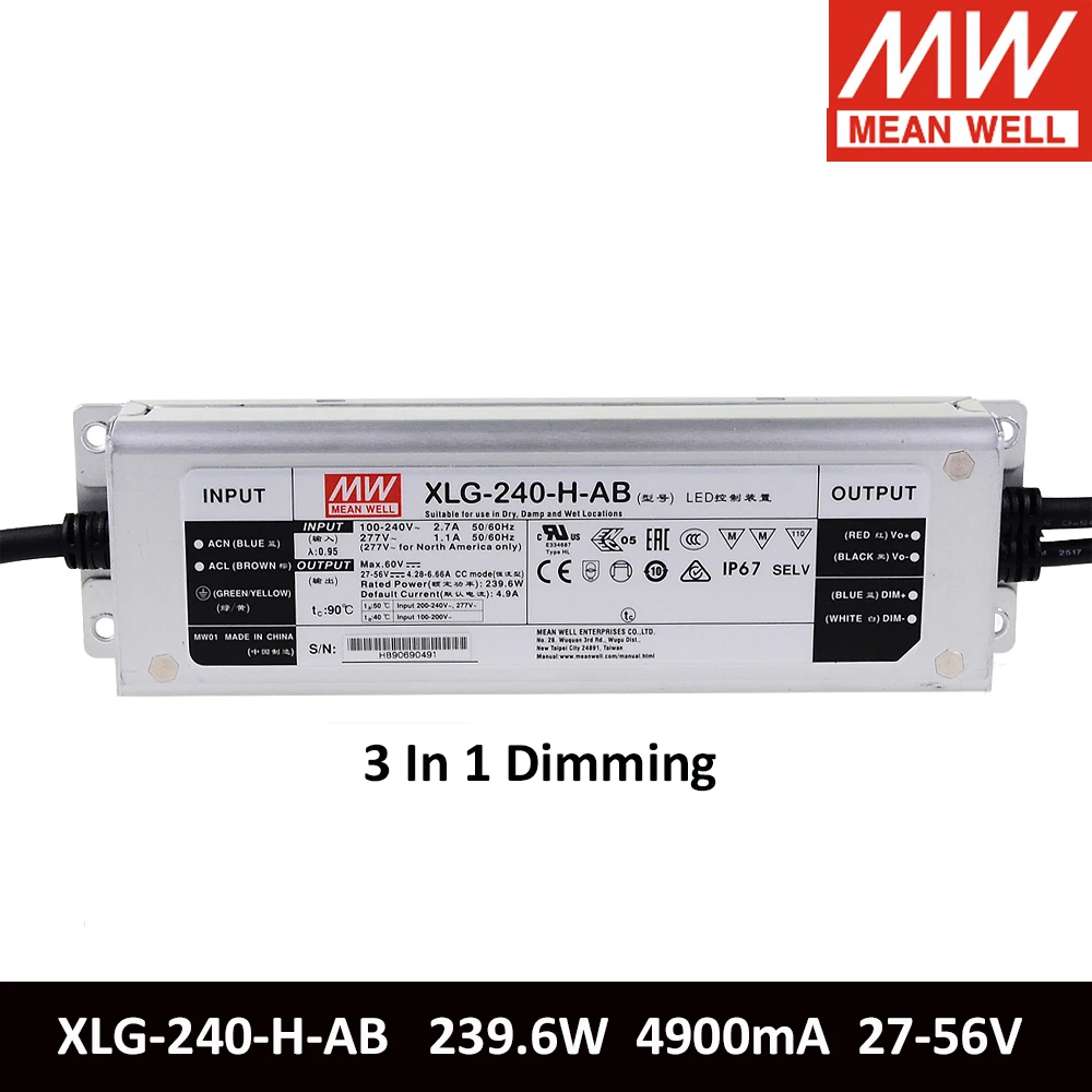Mean Well Metal Case Switching Power Supply IP67 Xlg-240-h-ab 239.6W 110V/220V AC To DC 27-56V LED Driver 3 IN 1 Dimming | Обустройство