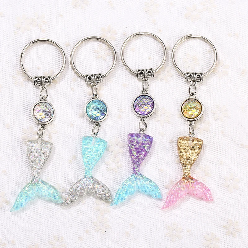 

1PC Multicolor resin Mermaid tail charm keychain Mermaid tail board keyring handbag charms for woman