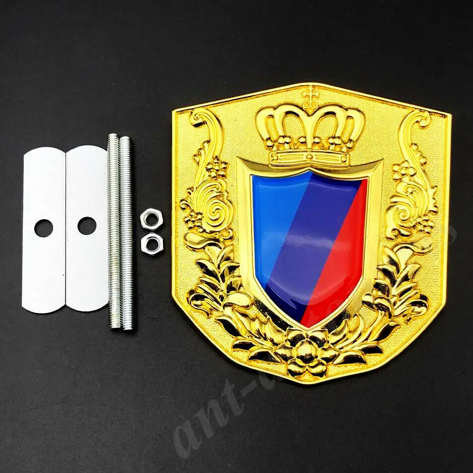 

Metal Golden M Sport Tricolor Flag Royal Crown Car Front Grille Emblem Badge