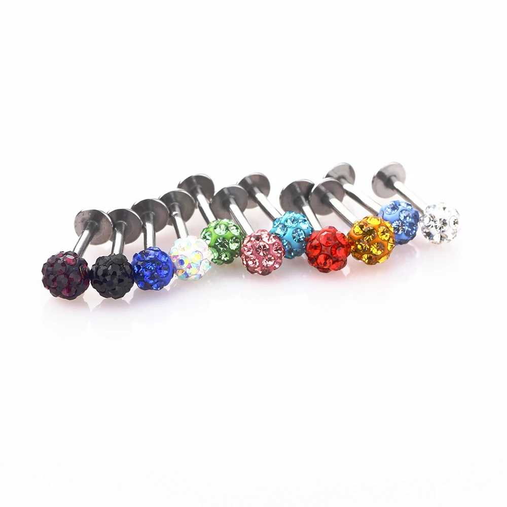 3pcs 6/8/10mm 16G Barbell Crystal Ear Cartilage Bar Tragus Helix Stud Earrings Piercing Lip Labret Nose Stud Body Jewelry Rings