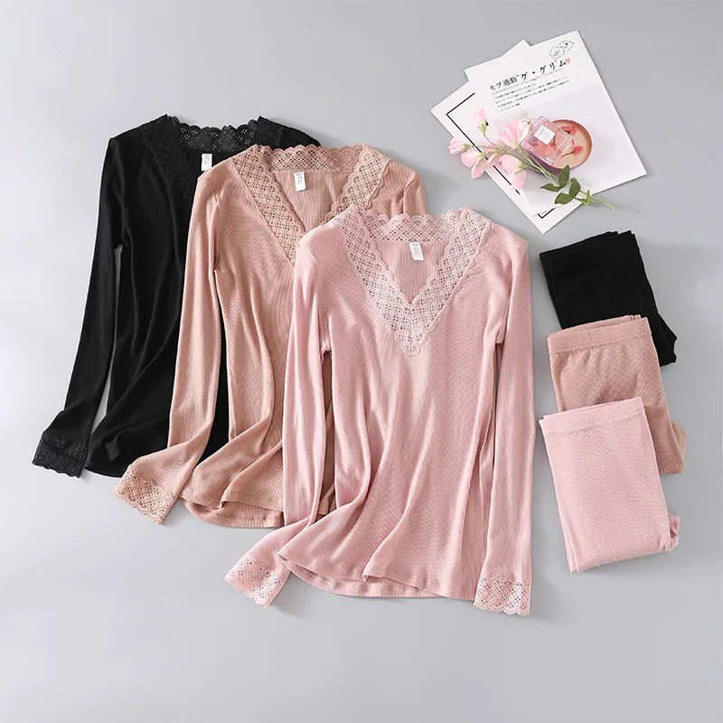 82% Wool 18% Silk Women's Base Layer Warm Thermal Set Long Johns Pajama Set TG202