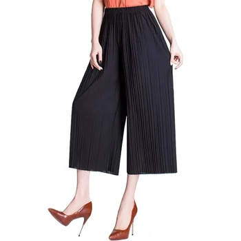 

Summer Pants Chiffon Wide Leg Pants Female Sexy Korean Women High Waist Pleated Wrinkle Loose Girls Thin Section Fashion