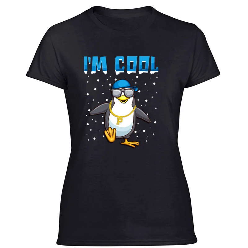 Women-Black Новая модная повседневная футболка с надписью «i'm cool», «хип-хоп», «dancing penguin», зимний подарок, стандартная однотонная мужская футболка с круглым вырезом в стиле хип-хоп - Цвет: Women-Black
