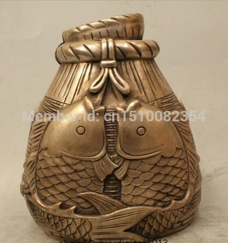 

7" China Siver Fish Barracuda Two cyprinoid Flower Basket Pot Jar Crock Vase